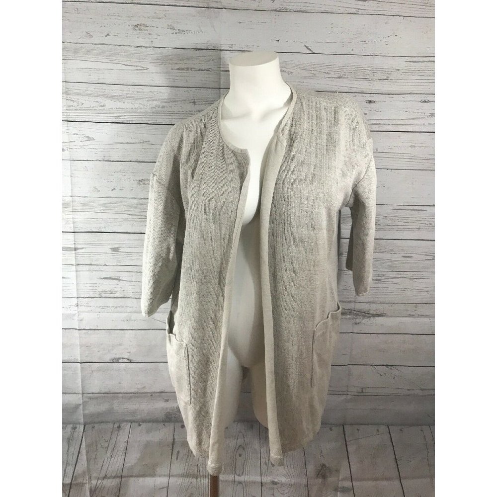 Eileen Fisher Womens L Cardigan Sweater Gray Open